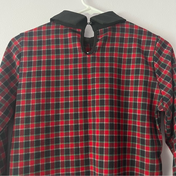 🍉 Women's Peter Pan Contrast Collar Checkered Plaid Shirt Blouse Small - Picture 7 of 11
